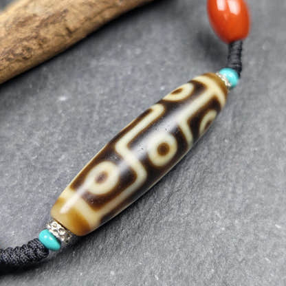 Vintage 9 Eyes Dzi Bead Necklace - Tibetan Buddhist bead necklace, view 5