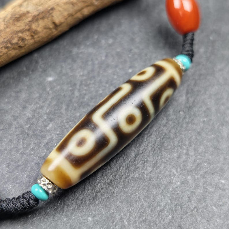 Vintage 9 Eyes Dzi Bead Necklace - Tibetan Buddhist bead necklace, view 5