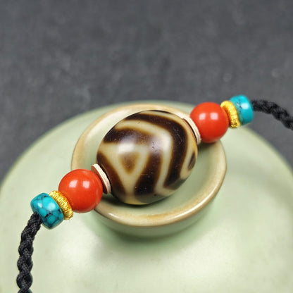 Wave Darlo Dzi Bead Necklace | Tibetan Dzi Amulet 20*18mm Gandhanra-ART