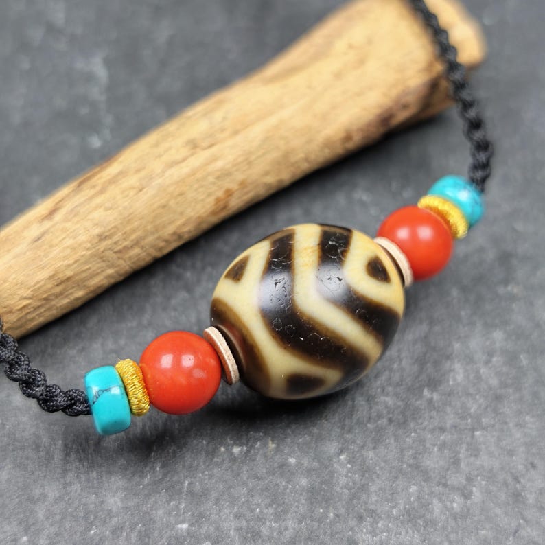 Wave Darlo Dzi Bead Necklace | Tibetan Dzi Amulet 20*18mm Gandhanra-ART