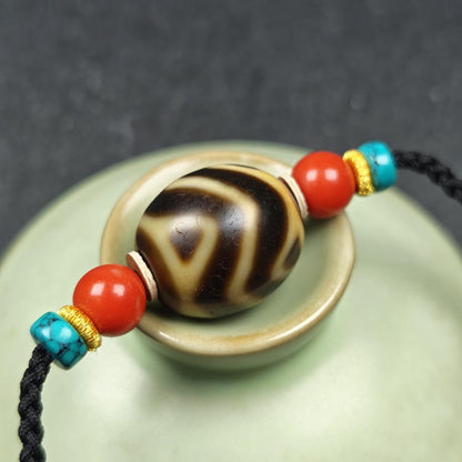 Wave Darlo Dzi Bead Necklace | Tibetan Dzi Amulet 20*18mm Gandhanra-ART