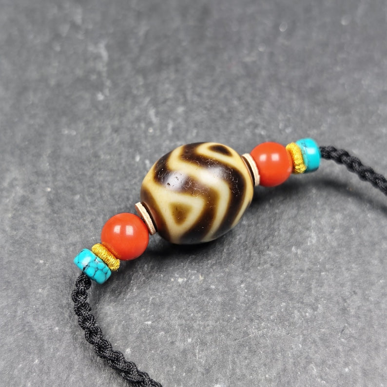 Wave Darlo Dzi Bead Necklace | Tibetan Dzi Amulet 20*18mm Gandhanra-ART