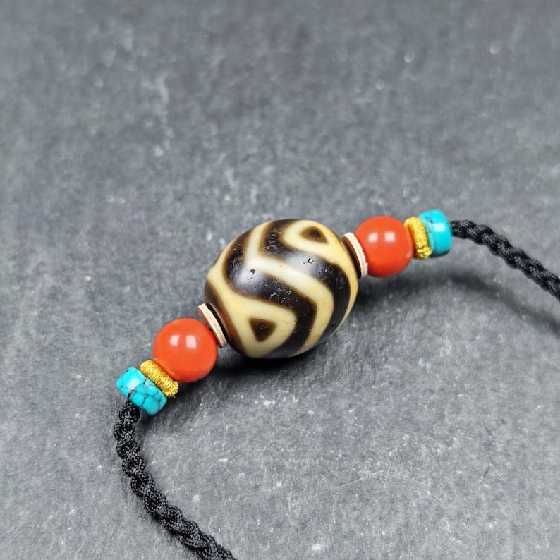 Wave Darlo Dzi Bead Necklace | Tibetan Dzi Amulet 20*18mm Gandhanra-ART