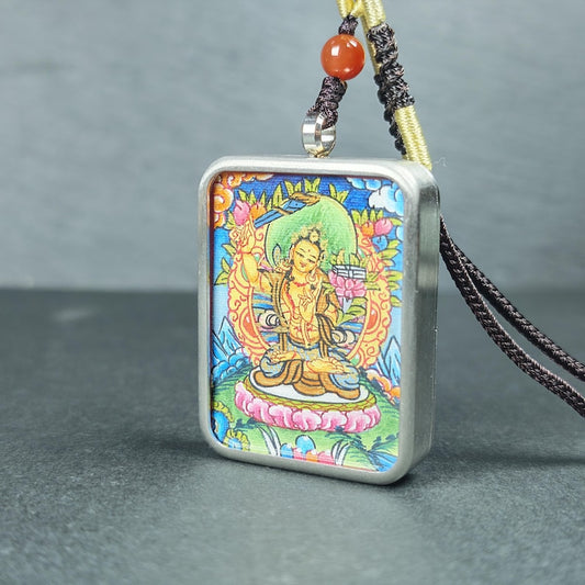 Hand-Painted Manjusri Locket Amulet - Tibetan Gau Box Pendant