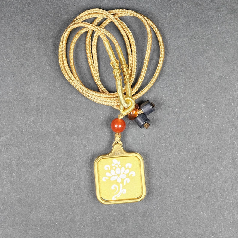 Hand-Painted Lotus Flower Locket Thangka - Tibetan Gau Box Amulet - Tibetan thangka painting, view 8