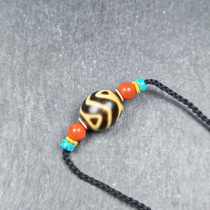 Wave Darlo Dzi Bead Necklace | Tibetan Dzi Amulet 20*18mm Gandhanra-ART
