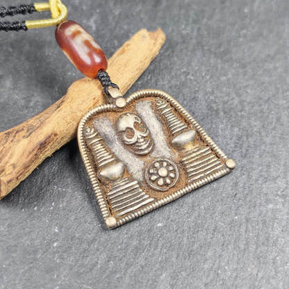 Vintage Skull Citipati Stupa Amulet - 34*40mm - Tibetan Buddhist amulet, detailed view