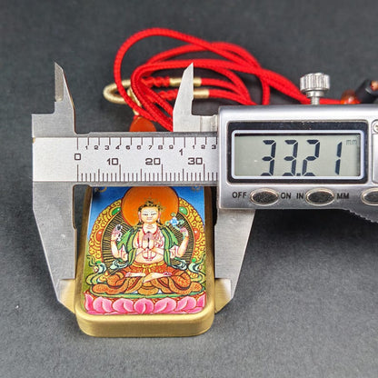 Hand-Painted Chenrezig Locket Thangka - Tibetan Gau Box Amulet