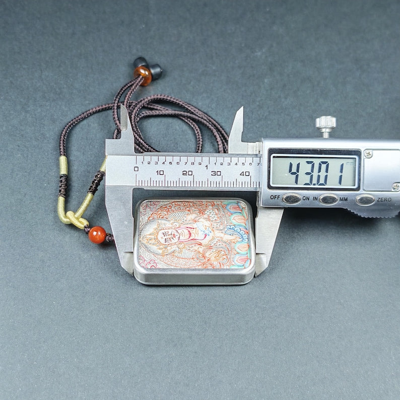 Hand-Painted Yellow Jambhala Locket Thangka - Tibetan Gau Box Amulet