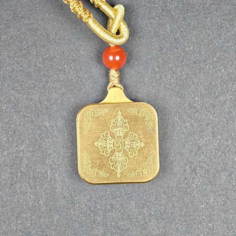 Hand-Painted Lotus Flower Locket Thangka - Tibetan Gau Box Amulet - Tibetan thangka painting, view 7