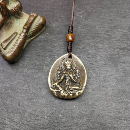 Buddhist Amulet,Green Tara Pendant,Jetsun Dolma - Tibetan Buddhist amulet, detailed view