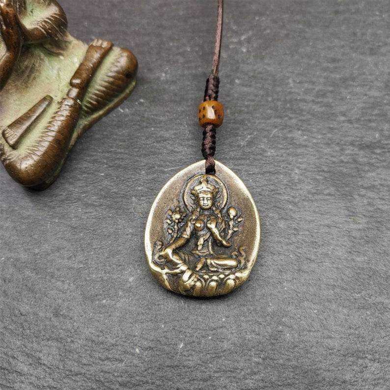 Buddhist Amulet,Green Tara Pendant,Jetsun Dolma - Tibetan Buddhist amulet, detailed view