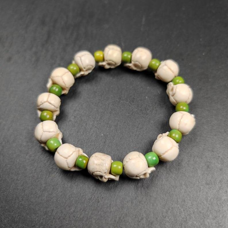 Citipat Skull Bead Bracelet,Wrist Mala - Tibetan Buddhist mala beads, close-up detail