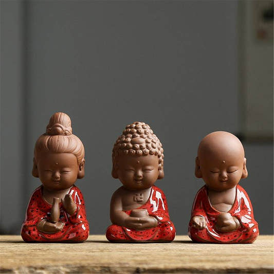 Purple Sand Shakyamuni,Avalokiteshvara,Ksitigarba Buddha Statues - Tibetan Buddhist statue, front view