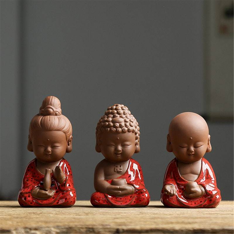 Purple Sand Shakyamuni,Avalokiteshvara,Ksitigarba Buddha Statues - Tibetan Buddhist statue, front view