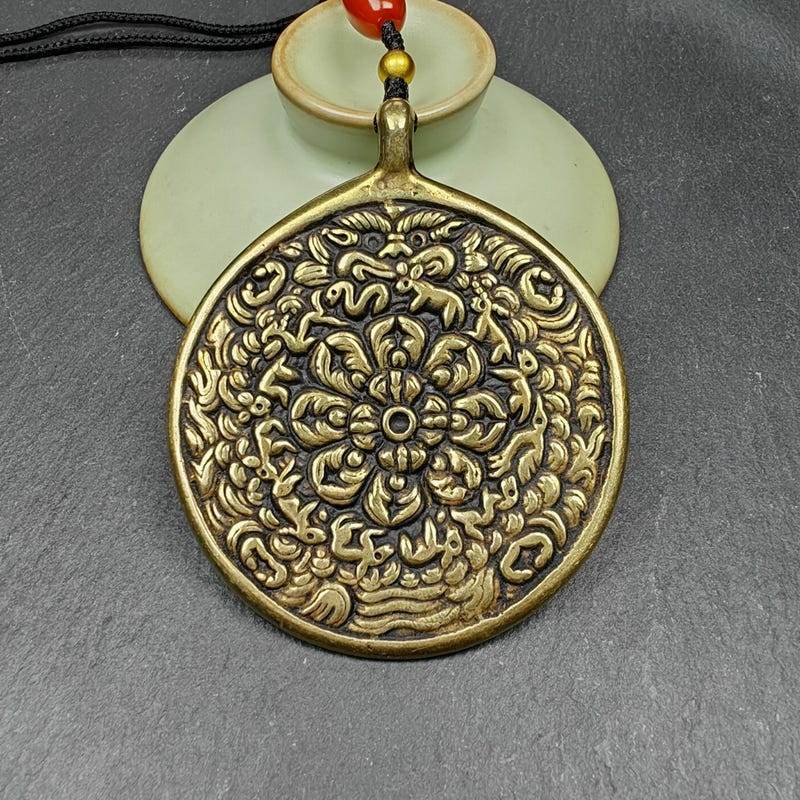 Buddhist Amulet,Melong SIPAHO,Mandala Flower Pattern - Tibetan Buddhist amulet, close-up detail