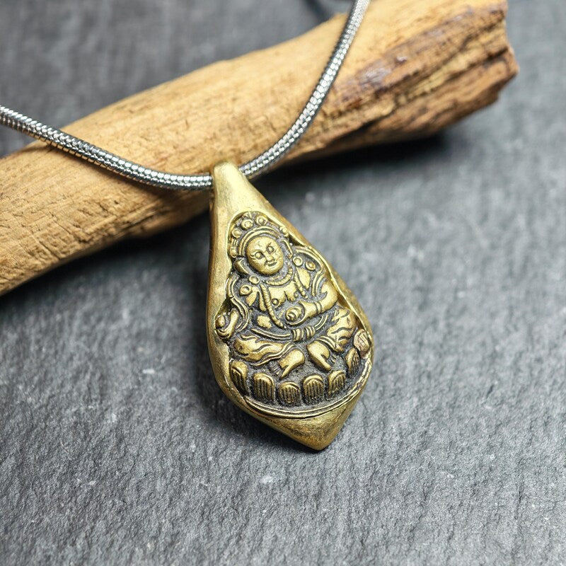 Buddhist Amulet Necklace | Yellow Jambhala Protection Necklace Gandhanra-ART