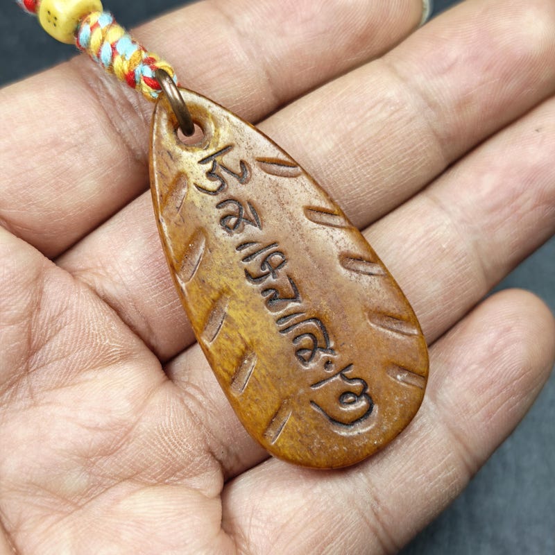 Amulet,Yak Bone Carved OM Mani Padme Hum Mantra,Tibetan Letter