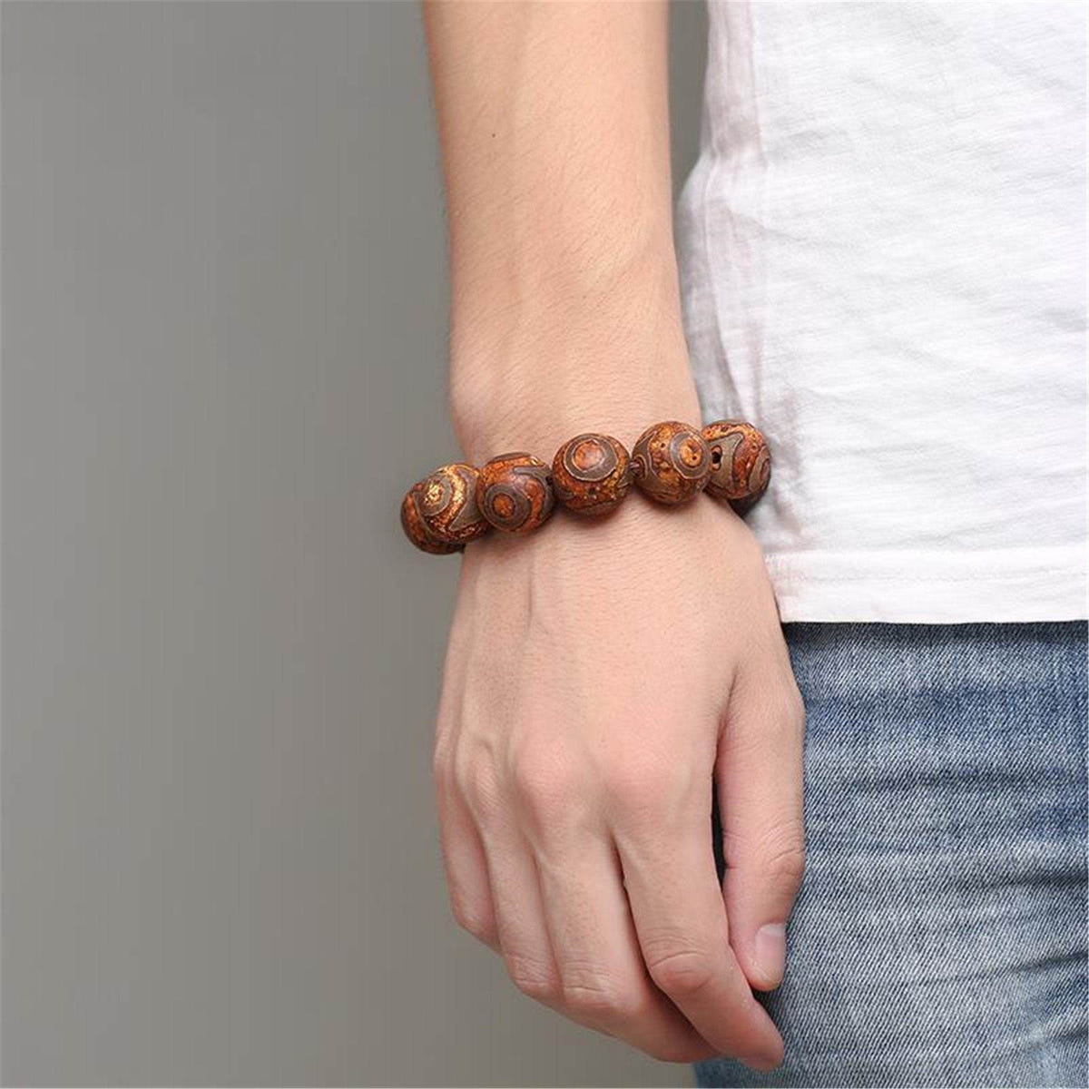 3 Eyes Dzi Bead Bracelet - Tibetan Buddhist mala beads, view 8