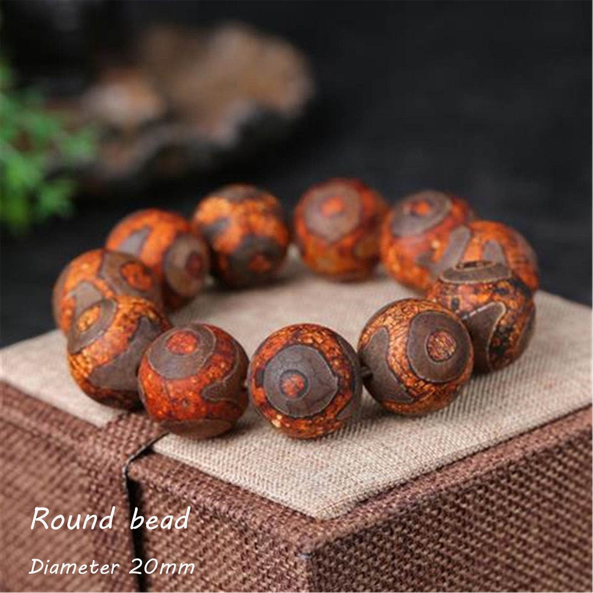 3 Eyes Dzi Bead Bracelet - Tibetan Buddhist mala beads, view 5