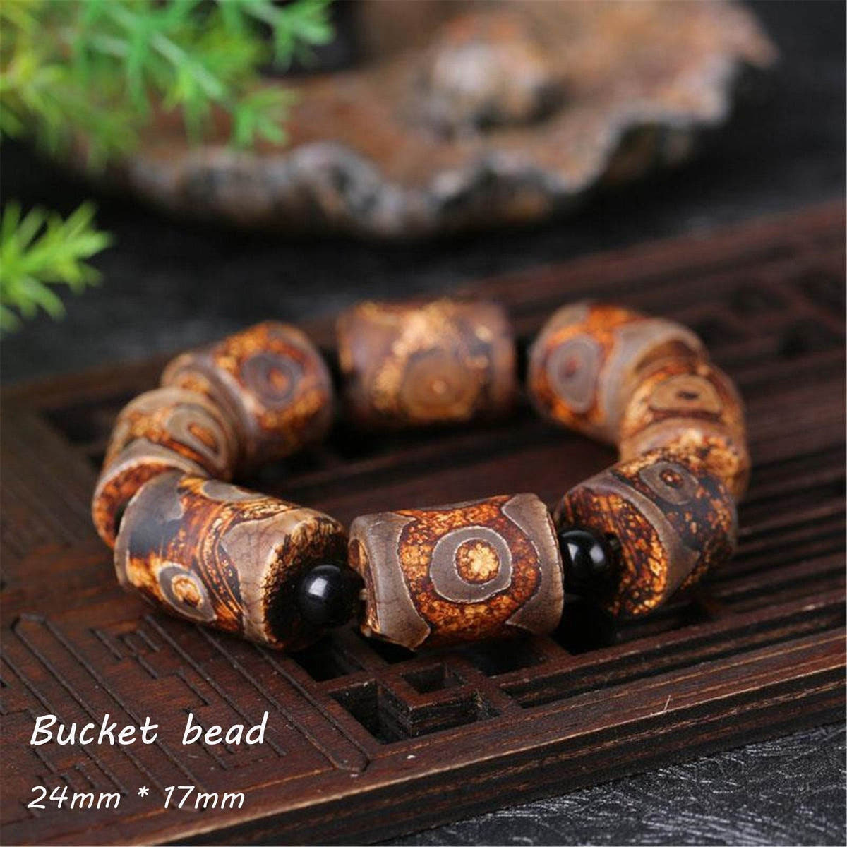 3 Eyes Dzi Bead Bracelet - Tibetan Buddhist mala beads, view 7