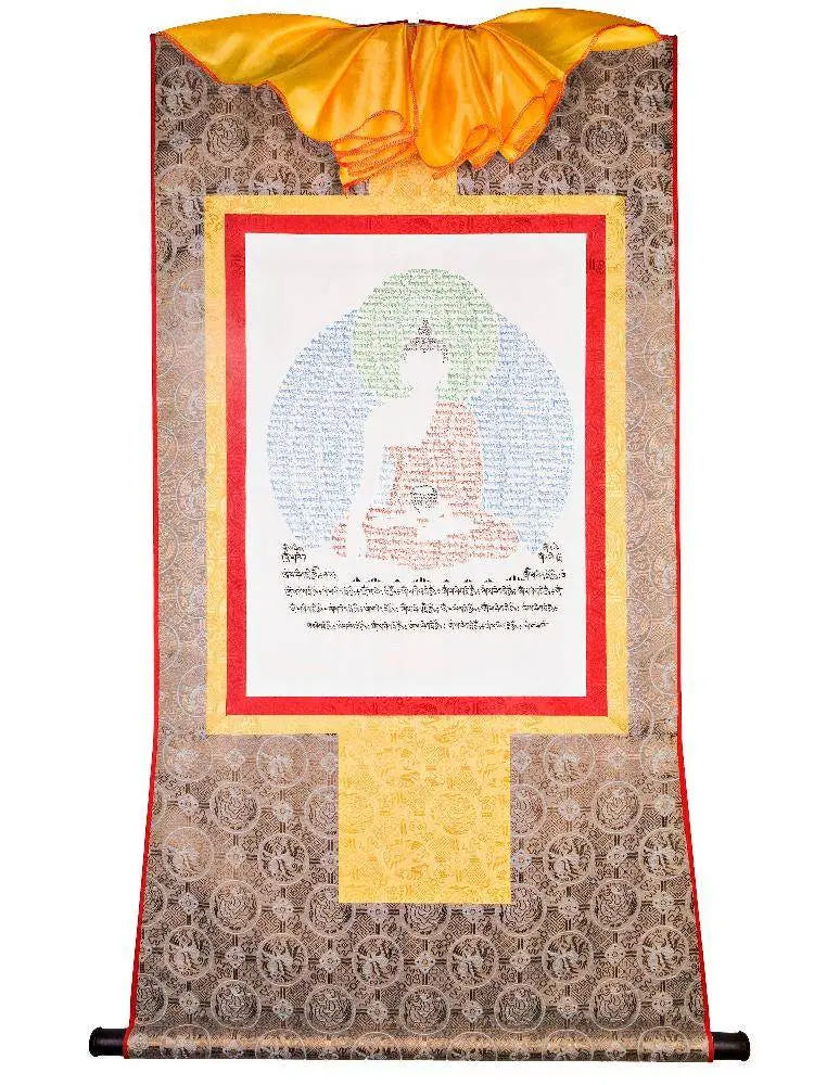 Shakyamuni - Handpainted in Mantra - Tibetan Buddhist art, size reference