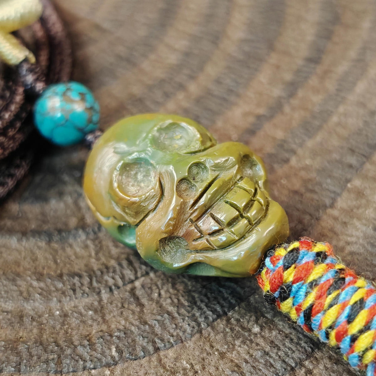 Turquoise Citipati Skull Pendant - Decades Old - 22mm - Tibetan Buddhist amulet, view 4