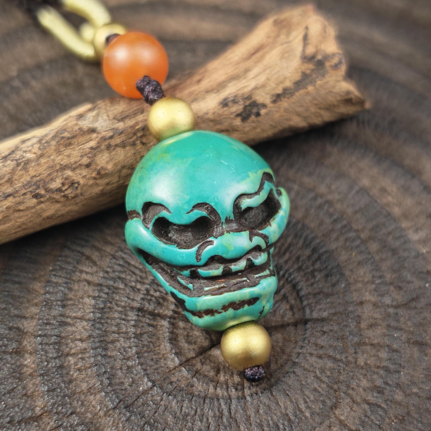 Turquoise Citipati Skull Pendant Protective Charm 23mm × 20mm