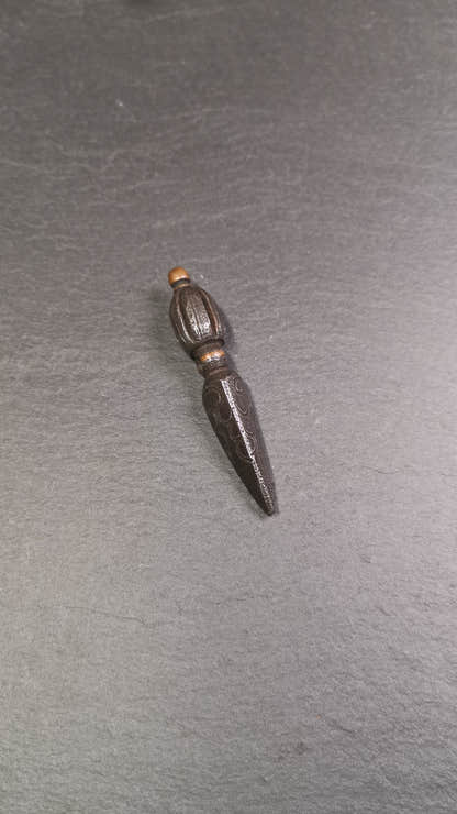 This handmade Dorje Phurba was crafted by Tibetan craftsmen from Hepo Town, Baiyu County, Tibet,known for its renowned Tibetan handicrafts. The upper part is a vajra, and the lower part is a phurba. A copper wire is inlaid on the waist of the phurba