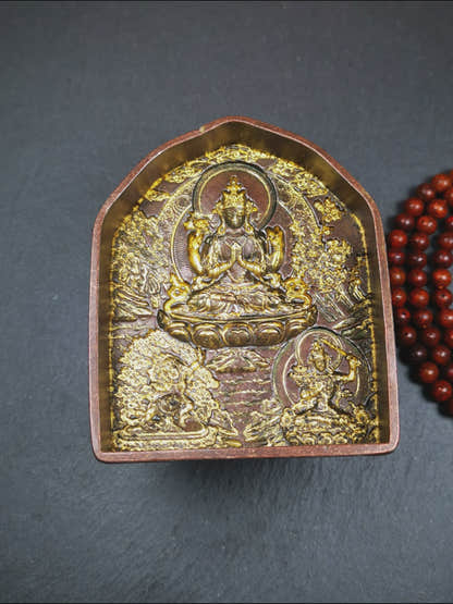 This unique Three Great Bodhisattvas (Chenrezig,Manjushri,Vajrapani) Tsa-Tsa buddha statue mold is made by Tibetan craftsmen in Hepo Township, Baiyu County. With this exquisite mold, you can use clay to make your own Buddha statue as a decoration or consecration. The statue that you make from your moulds can be left plain or painted.