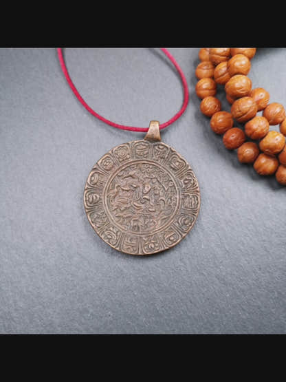 This old Longevity Badge was collected from Ganzi County Tibet about 100 years. It is made of copper,the theme is Shou-lao(the god of longevity) surrounded by the symbols of Ashtamangala. He is the ancient Chinese God of Longevity, represent Amitayus