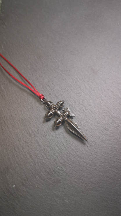 Tibetan Buddhist Amulet Pendant Cross Dorje Vajra Phurba, 2.56" × 0.98"