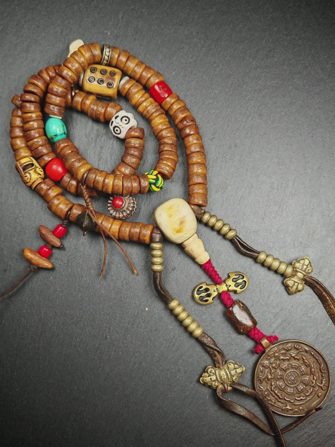 Gandhanra Authentic Tibetan Kapala Mala Necklace - 19th Century Old Skull Bone Prayer Bead with Lama Blessings