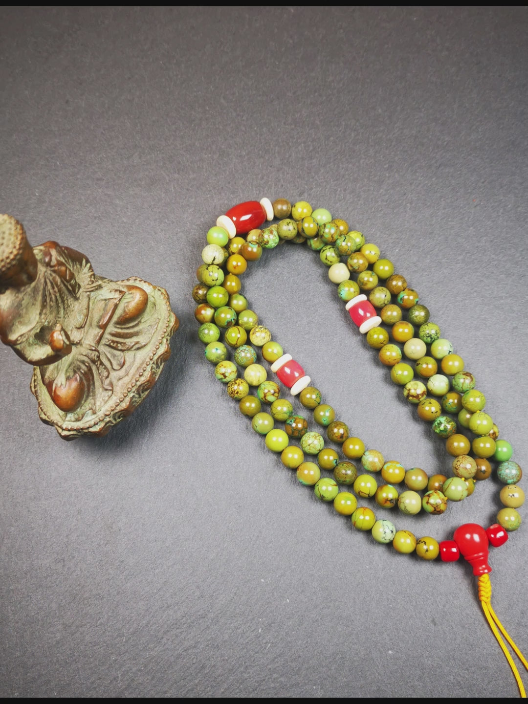 Gandhanra Old 108 Turquoise Beads Mala,Tibetan Prayer Beads for Meditation,Diameter 0.28", Circumference 32 inches