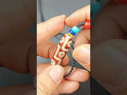 Fire Agate 9 Eye Dzi Bead Necklace