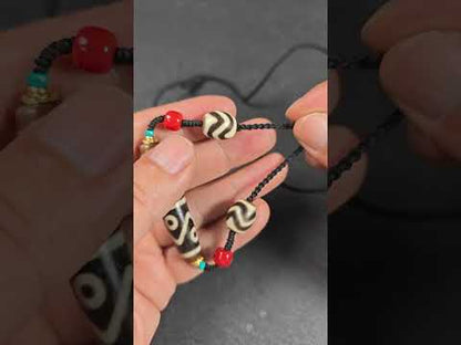 Vintage Wave 8 Eyes Dzi Bead Necklace | Tibetan Dzi Jewelry 53*12mm