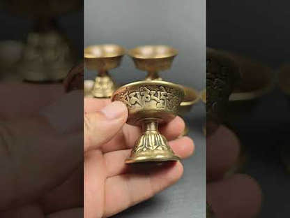 Tibetan Buddhist Offering Butter Lamps Set - Carved OM Mani Pademe Hum Letter - Made of Bronze
