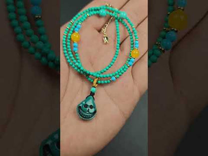 Collier protecteur en turquoise et crâne de Citipati, 23 cm