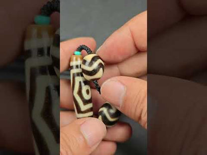 3 Eyes Dzi + Wave Dzi Beads Amulet