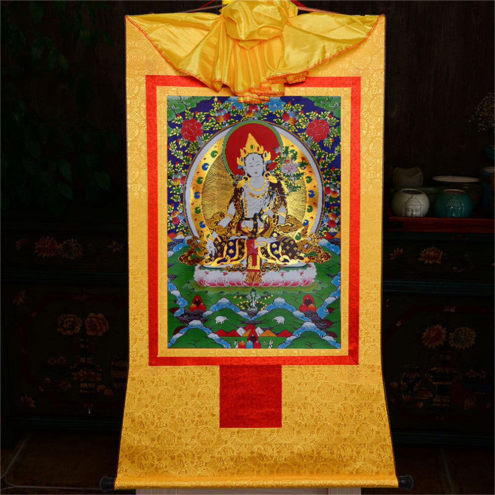 White Tara Thangka Brocade,Jetsun Dolma,Sitatara,Tibetan Buddhist Tapestry Wall Hanging,Gandhanra Thangka Art