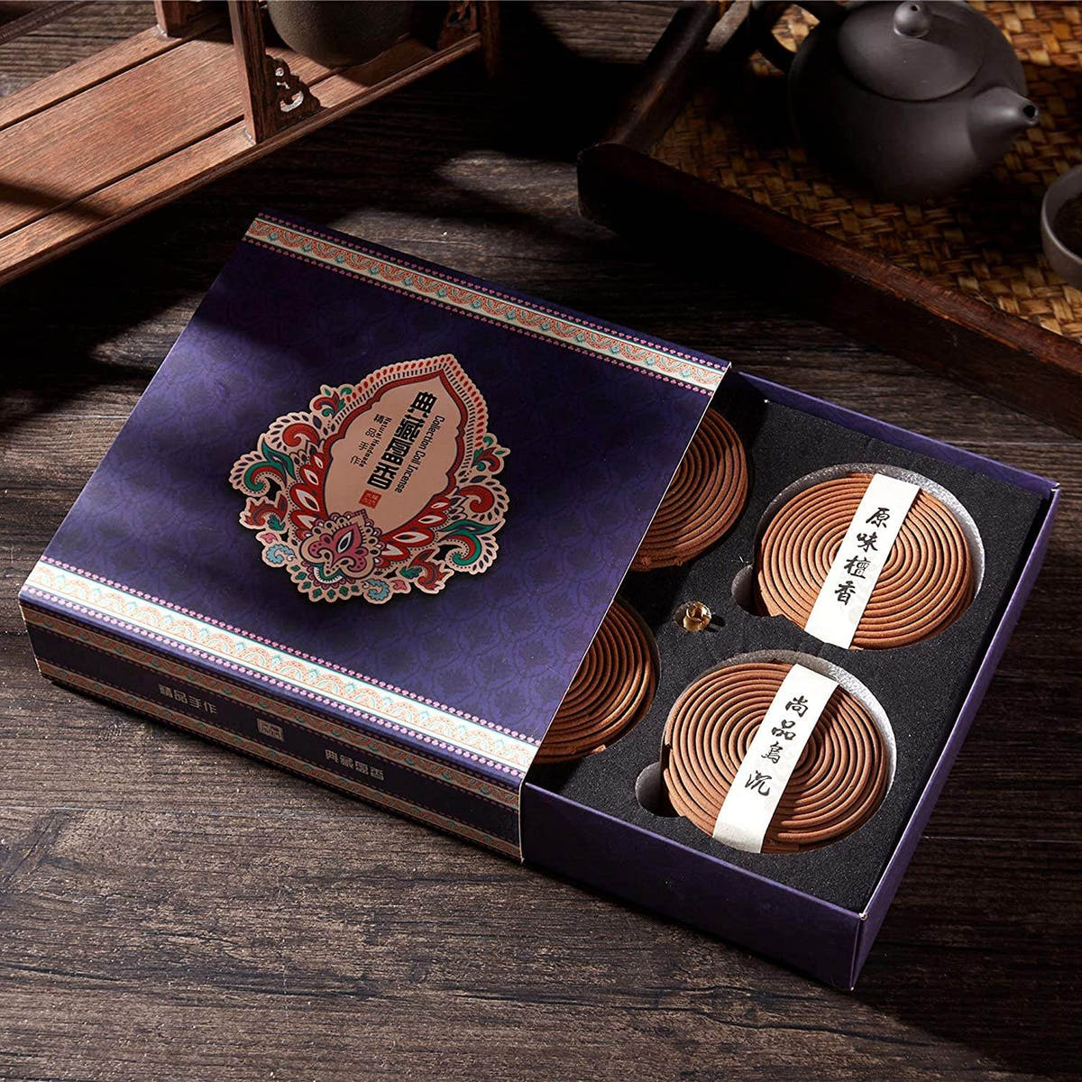 4 Packs of 160 Long Lasting Incense Coils,Gift Pack - Tibetan Buddhist art, detailed view