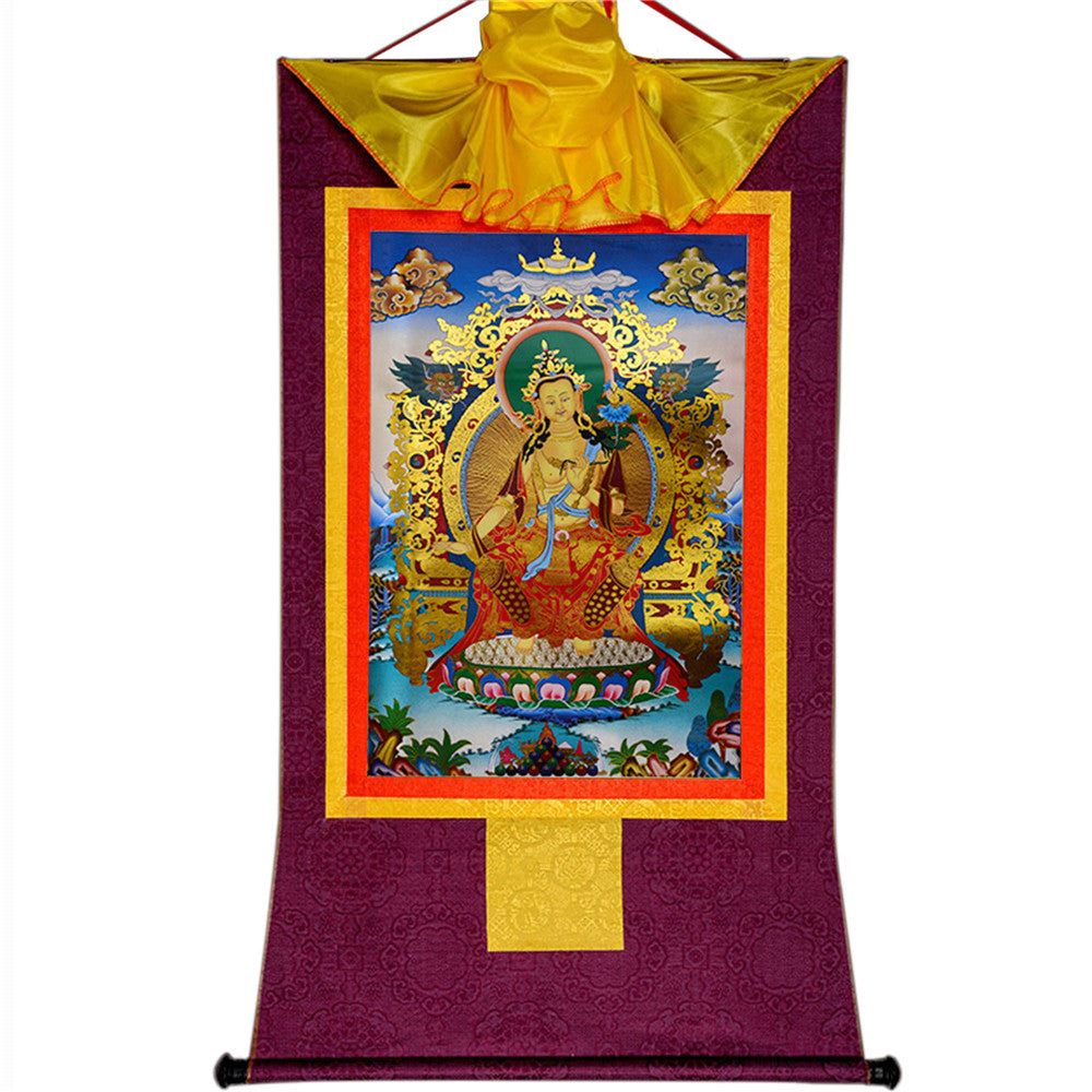 Maitreya Thangka Brocade, Ajita, A Future Buddha of This World, Tibetan Buddhist Tapestry Wall Hanging,Gandhanra Thangka Art