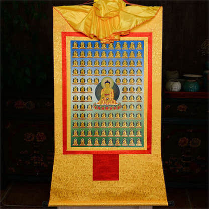 100 Shakyamuni - Tibetan thangka painting, view 16