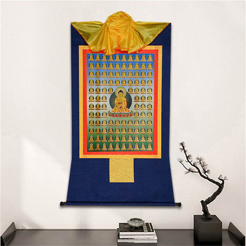 100 Shakyamuni - Tibetan thangka painting, detailed view