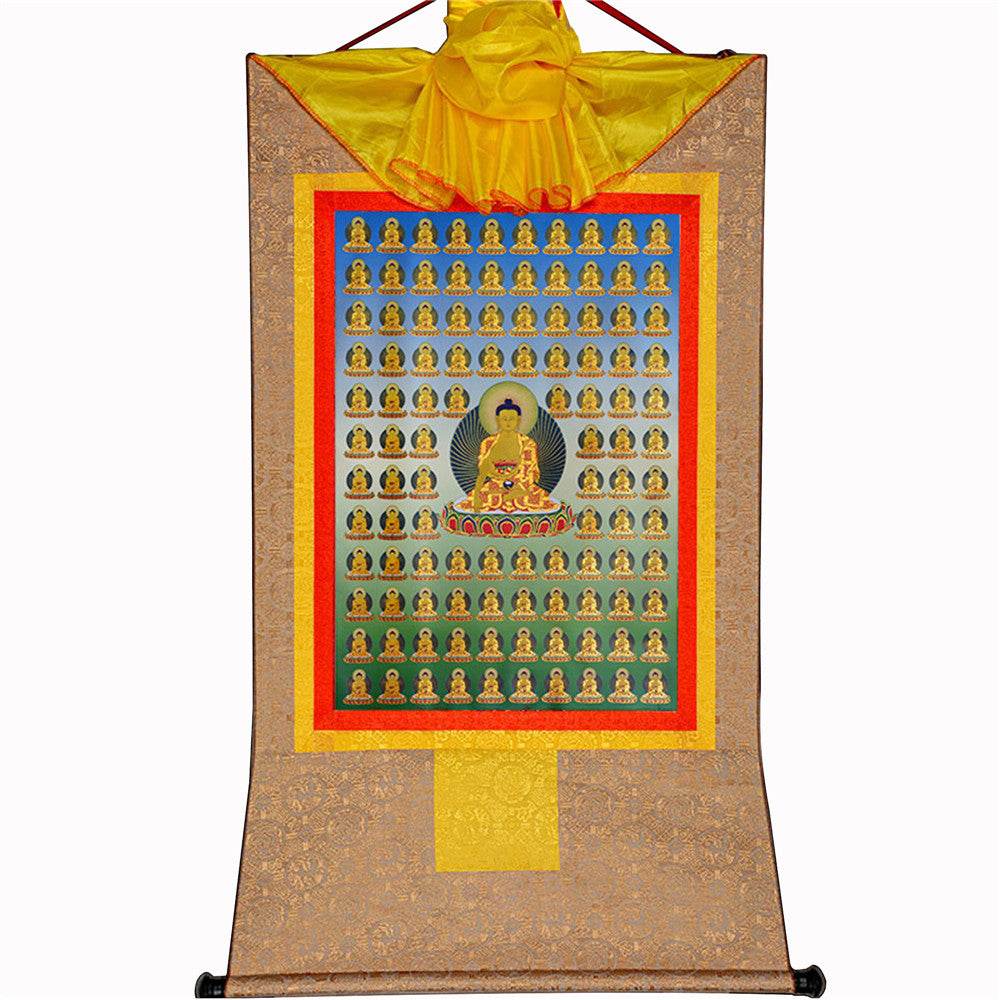 100 Shakyamuni - Tibetan thangka painting, view 9