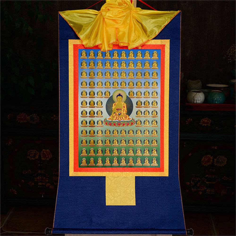 100 Shakyamuni - Tibetan thangka painting, view 12