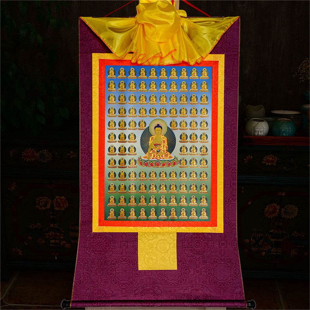 100 Shakyamuni - Tibetan thangka painting, view 14