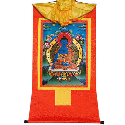 Akshobhya-A Buddha before Bhaisajyaguru Medicine Buddha - Tibetan thangka painting, view 15