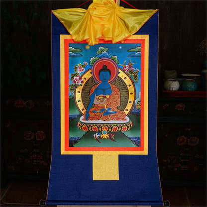 Akshobhya-A Buddha before Bhaisajyaguru Medicine Buddha - Tibetan thangka painting, view 10
