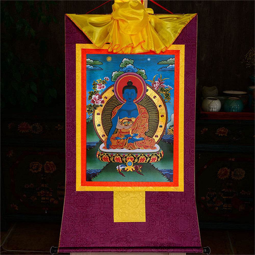 Akshobhya-A Buddha before Bhaisajyaguru Medicine Buddha - Tibetan thangka painting, view 12
